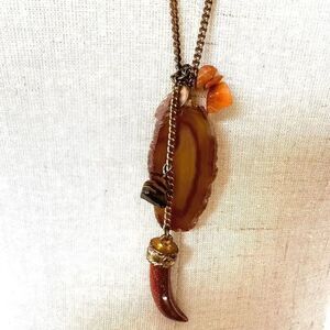 Goldstone agate tigers eye long charm pendant necklace